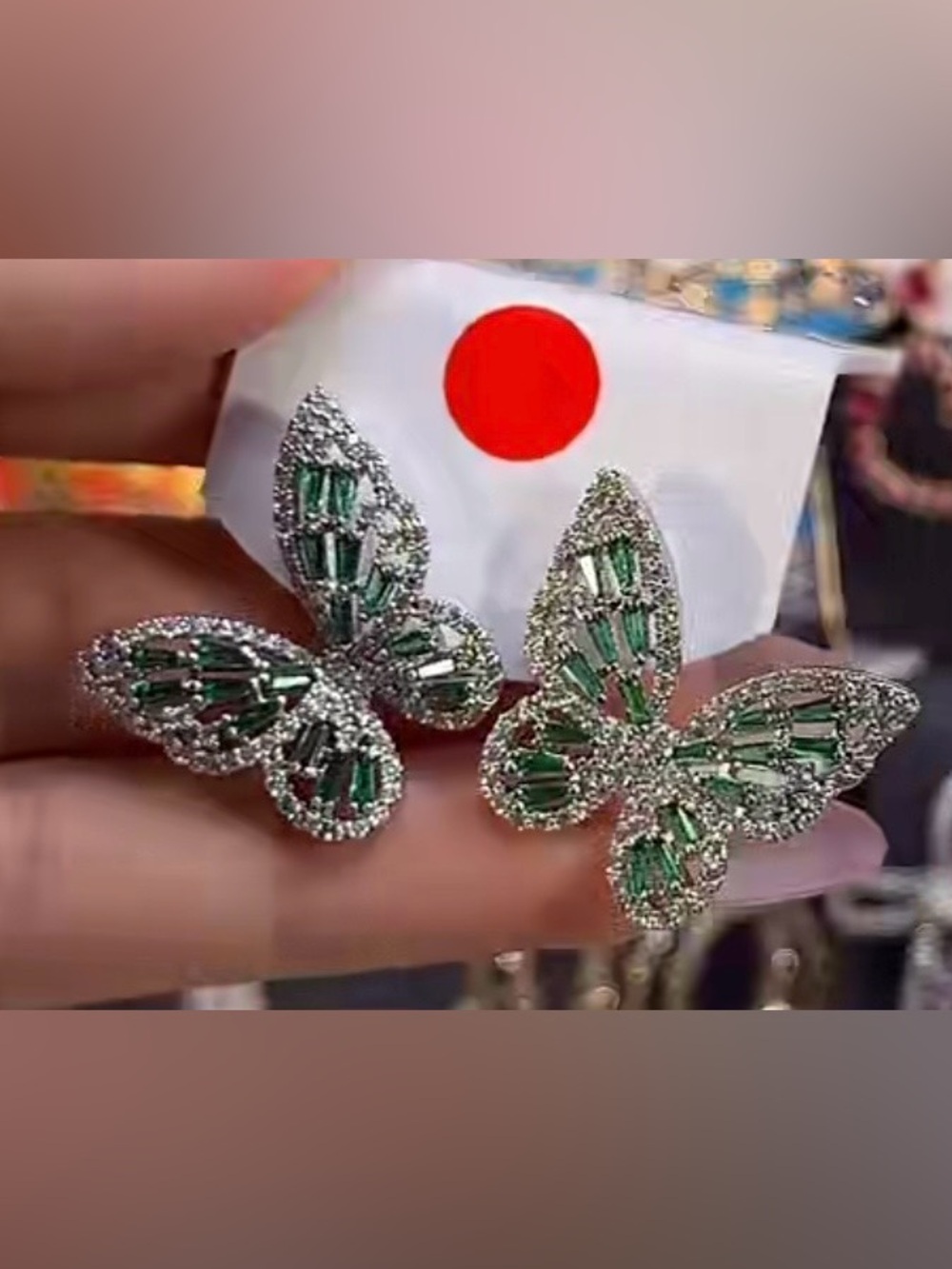 Green Crystal Butterfly Stud Earrings